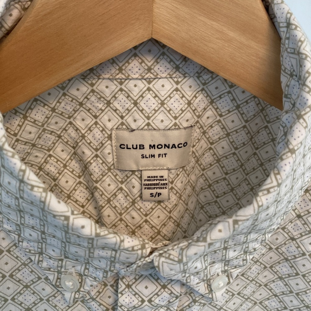 Club Monaco / Short Sleeve Seersucker / Green & White / Small - Picture 3 of 11